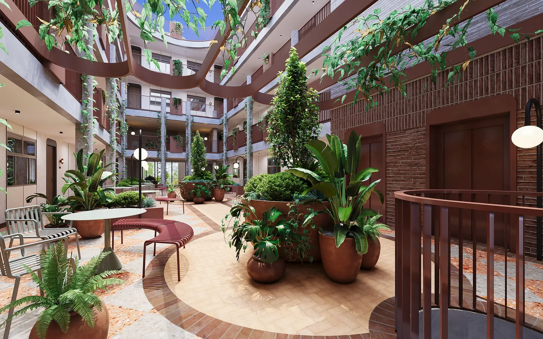 Landscaped brick courtyard architectural visualization at Cartmell Street Heidelberg