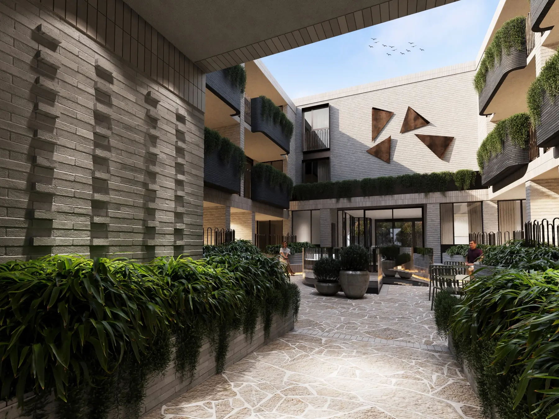Landscaped apartment courtyard architectural exterior rendering in St Kilda West Melbourne