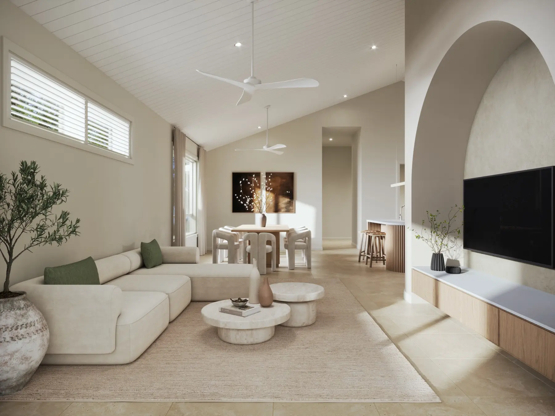 Light-filled family and meals interior architectural visualization in Deebing Heights Queensland